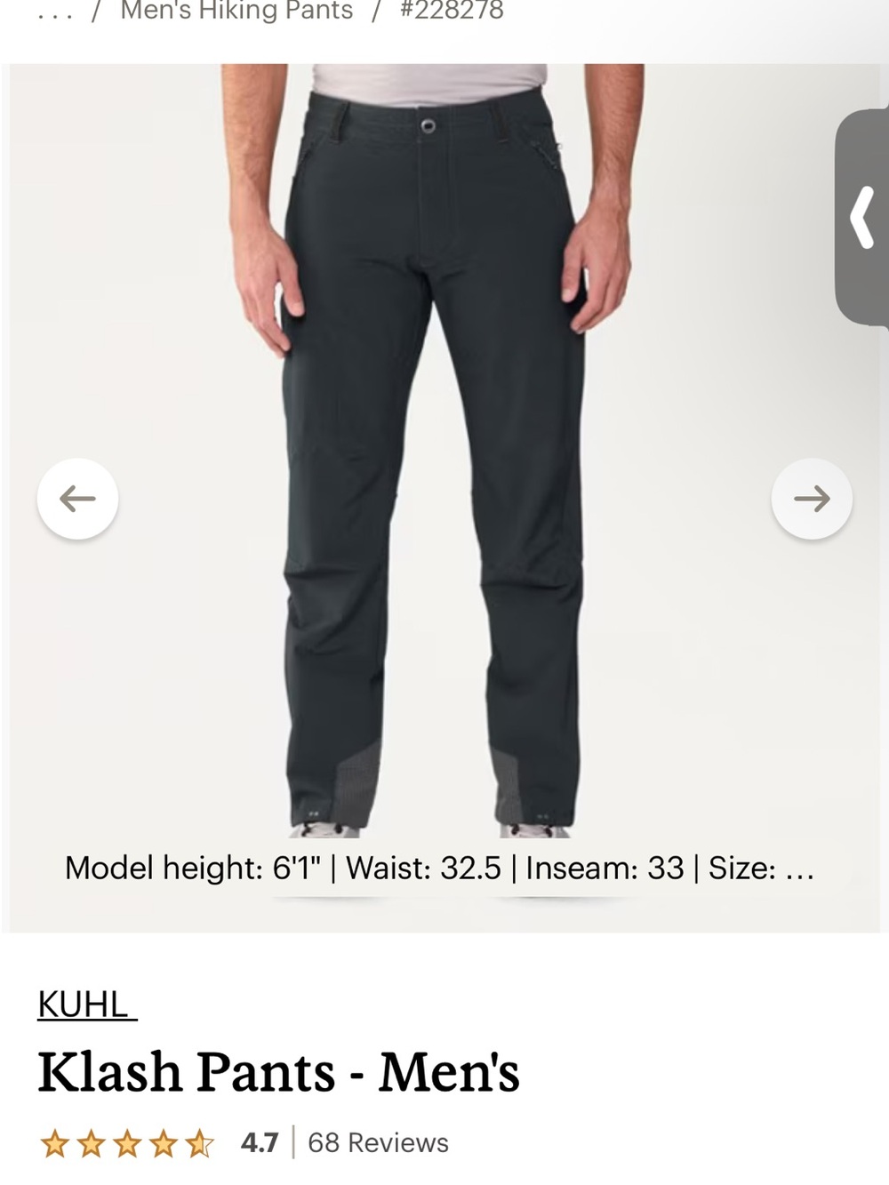 Kuhl Klash Men's Pants in Dark Charcoal